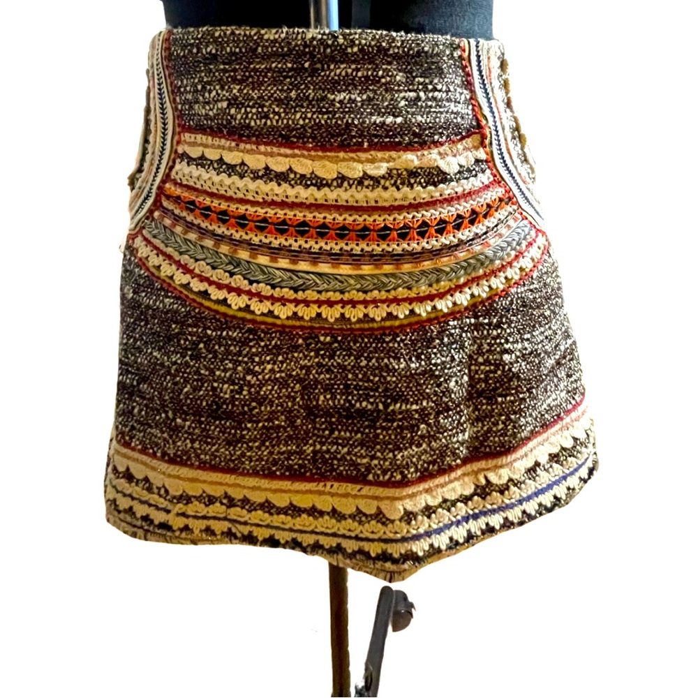Zara Woven Mixed Media Tweed Fringe Mini Skirt